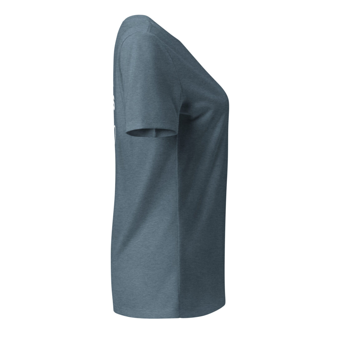 A side profile image of the slate blue "Mental Health Matters" t-shirt, showing its sleeve and body fit.