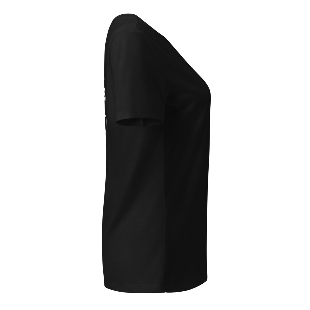A side profile image of the black "Mental Health Matters" t-shirt, showing its sleeve and body fit.